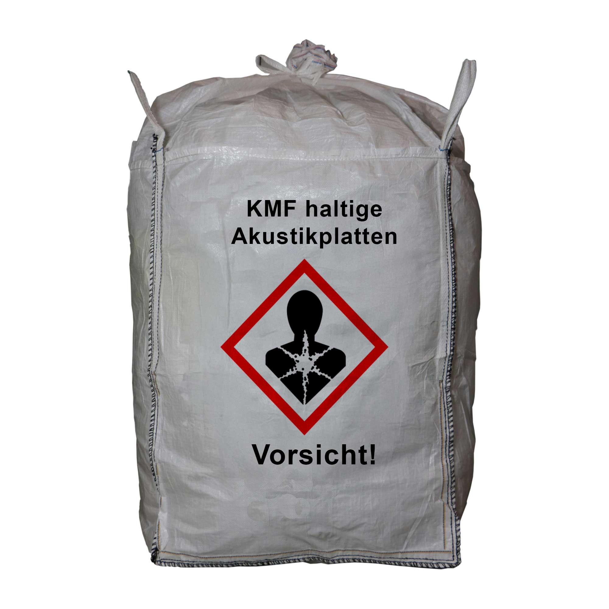 Big-Bag mit GHS-Gefahrenpiktogramm für KMF-haltige Akustikplatten